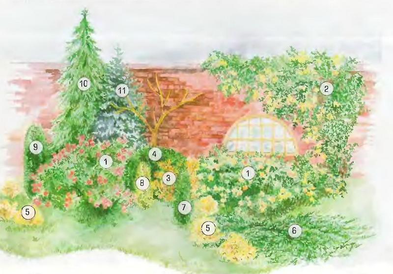 схема украшения садовой стены